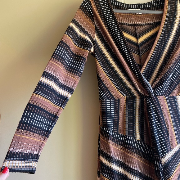 Maeve Anthropologie Wrap Midi Dress Striped Black & Brown XS - Picture 5 of 10